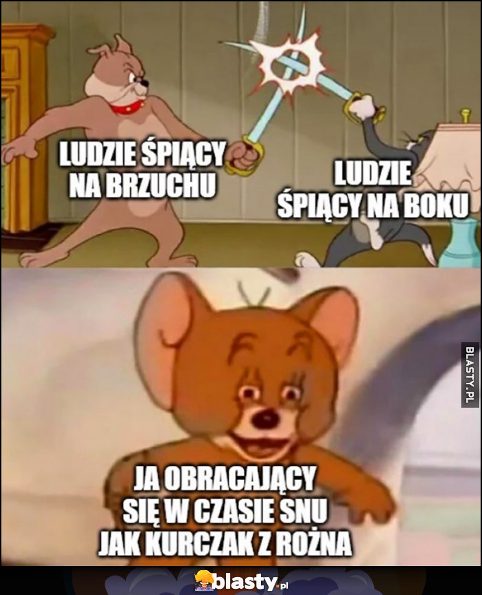 Ludzie śpiący na brzuchu vs na boku vs ja obracający się w czasie snu jak kurczak z rożna