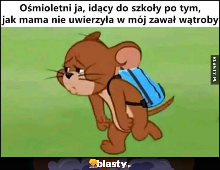 Ośmioletni ja, idący do szkoły po tym, jak mam nie uwierzyła w mój zawał wątroby