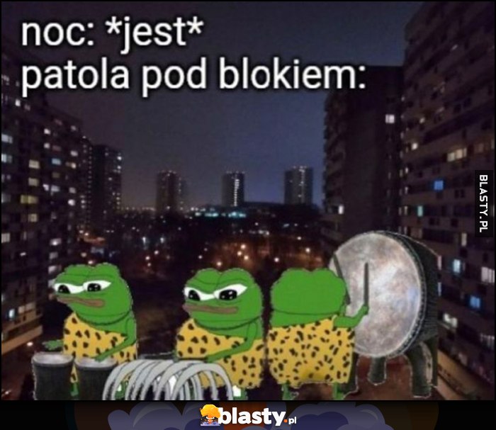 Noc: jest, patola pod blokiem hałasuje tłucze żaba Pepe