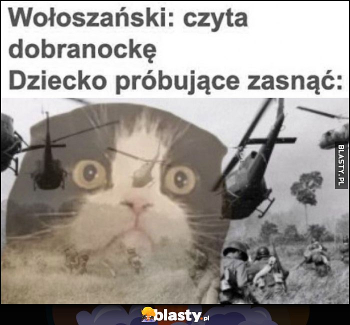 Wołoszczański: czyta dobranockę. Dziecko próbujące zasnąć kot flashbacki z wojny