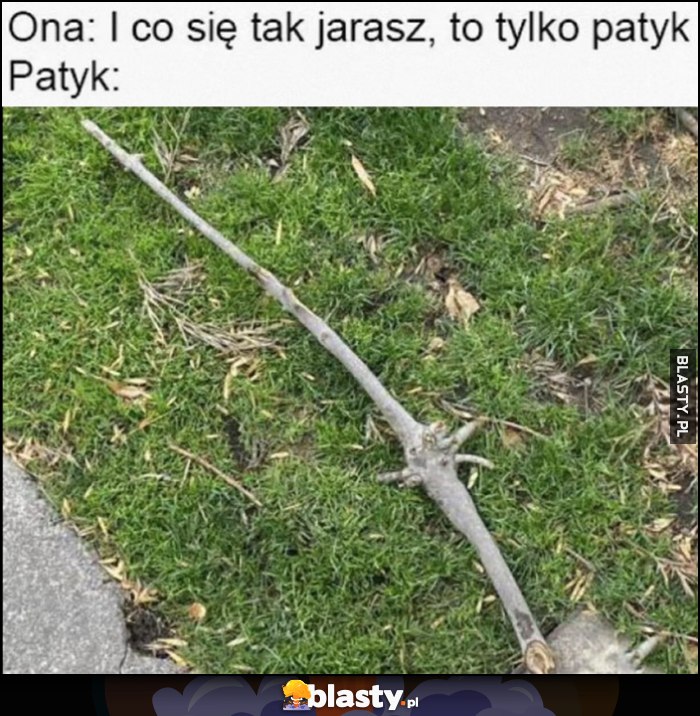 Ona: i co się tak jarasz, to tylko patyk, tymczasem patyk wygląda jak miecz