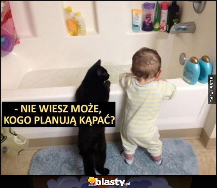 Kot do dziecka niemowlaka: nie wiesz może kogo planują kąpac?