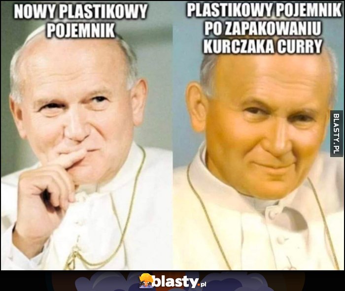 Nowy plastikowy pojemnik vs po zapakowaniu kurczaka curry papież Jan Paweł II żółta twarz