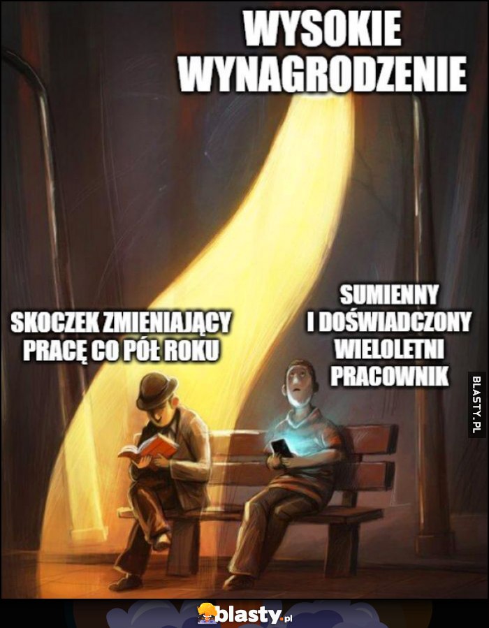 Wysokie wynagrodzenie dla skoczka zmieniającego pracę co pół roku, nie dla sumiennego i doświadczonego wieloletniego pracownika