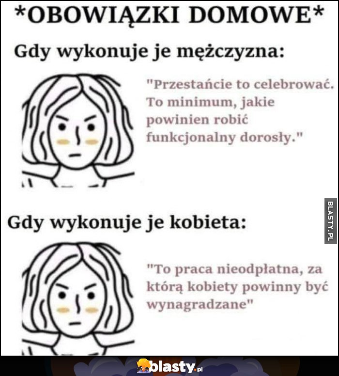 Obowiązki domowe: gdy wykonuje je mężczyzna vs kobieta