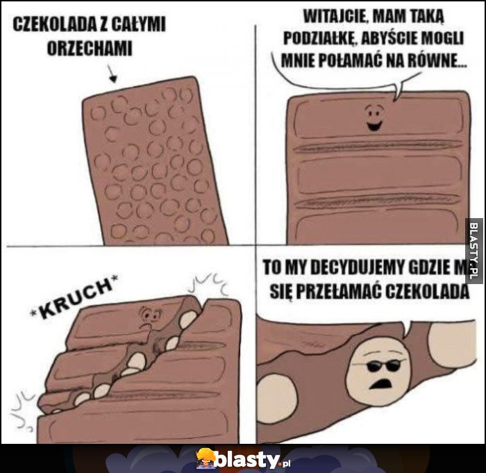 Czekolada z całymi orzechami, witajcie mam taką podziałkę, abyście mogli mnie połamac na równe kawałki, orzechy: to my decydujemy gdzie ma się przełamać czekolada