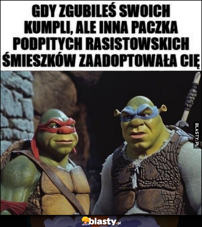 Gdy zgubiłeś swoich kumpli, ale inna paczka podpitych rasistowskich śmieszków zaadoptowała się Żółwie Ninja
