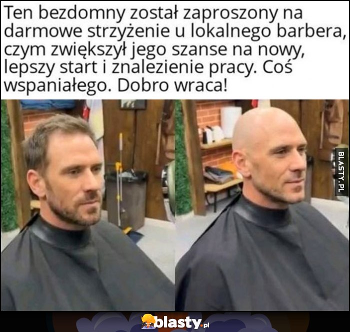 Johnny Sins ten bezdomny został zaproszony na darmowe strzyżenie, czym zyskał szansę na nowy, lepszy start i znalezienie pracy. Coś wspaniałego, dobro wraca!