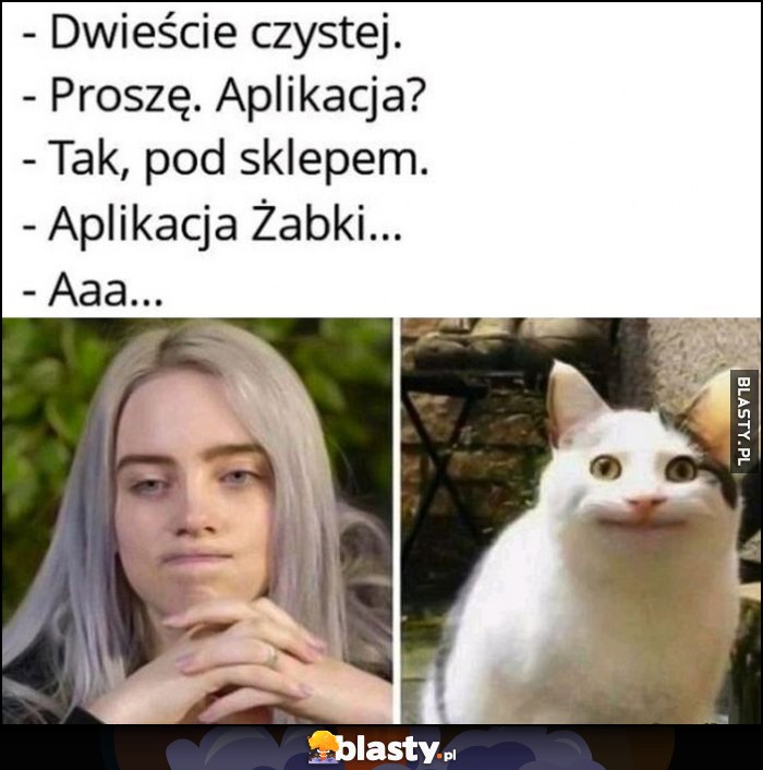 Dwieście czystej, proszę, aplikacja? Tak, po sklepem. Aplikacja Żabki, aaaa...