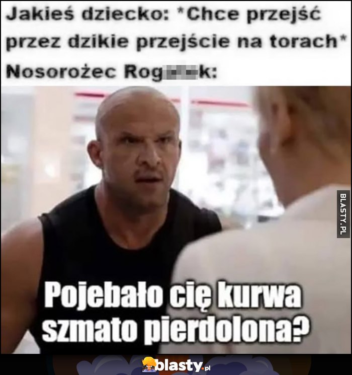Jakieś dziecko chce przejść przez dzikie przejście na torach, nosorożec: powaliło cię?